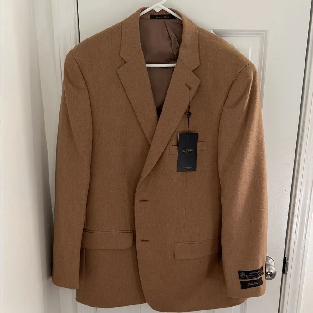 Tasso Elba Brown Men's Blazer 100% Camel Hair Size R44 NWT